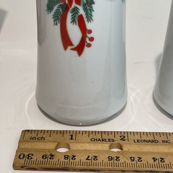 Vintage Christmas Poinsettia & Ribbons Salt and Pepper Shaker Set Holiday KMart - Picture 8 of 8